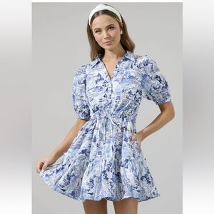 Sugarlips Blue and White Scenic Midi Dress Francine Blue Toile Stacie Size M